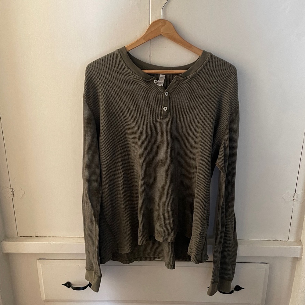 EUC Original American Apparel | Men’s M | Olive Green Waffle Henley Long Sleeve